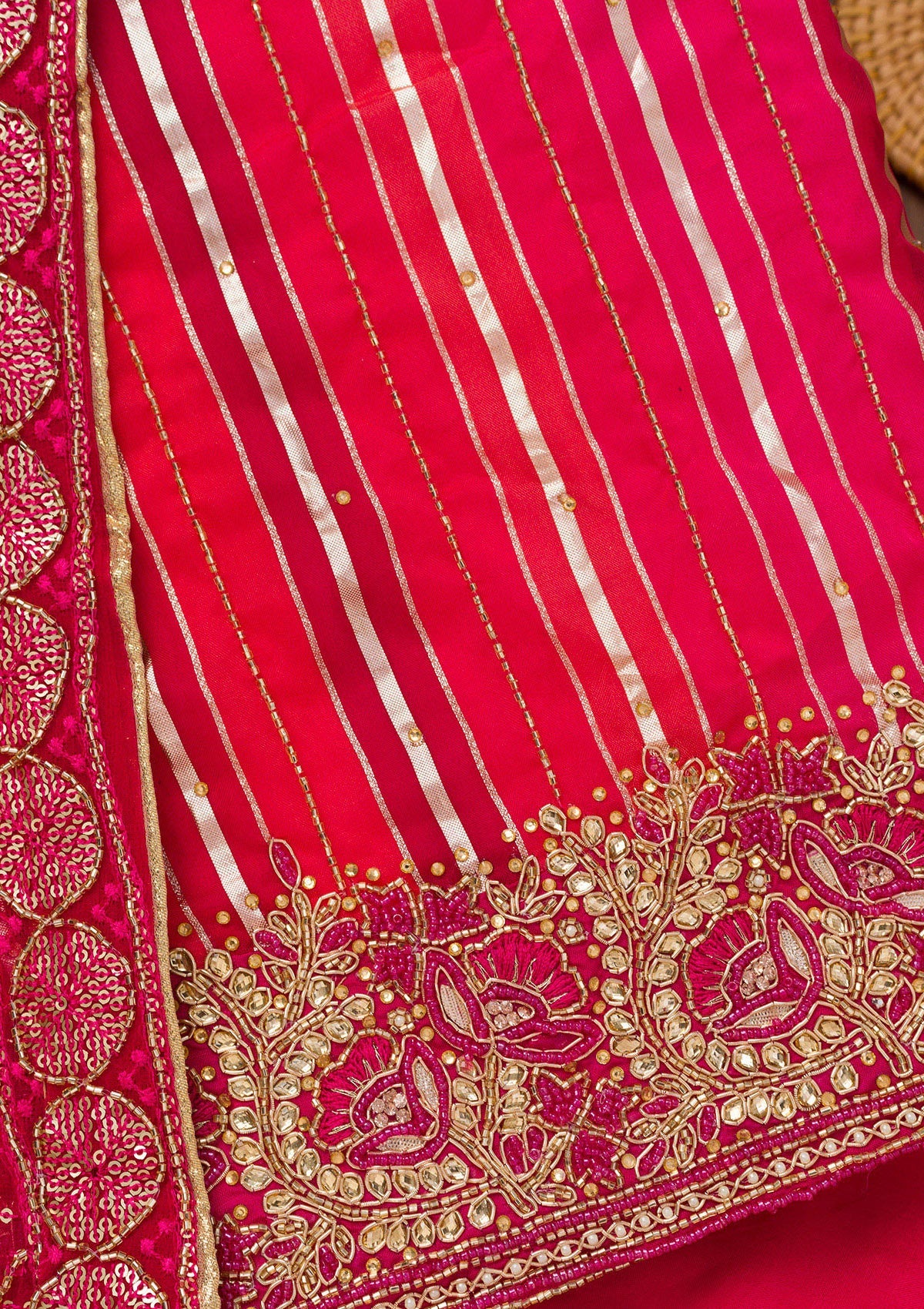 Rani Pink Zariwork Semi Crepe Unstitched Salwar Suit