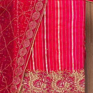 Rani Pink Zariwork Semi Crepe Unstitched Salwar Suit