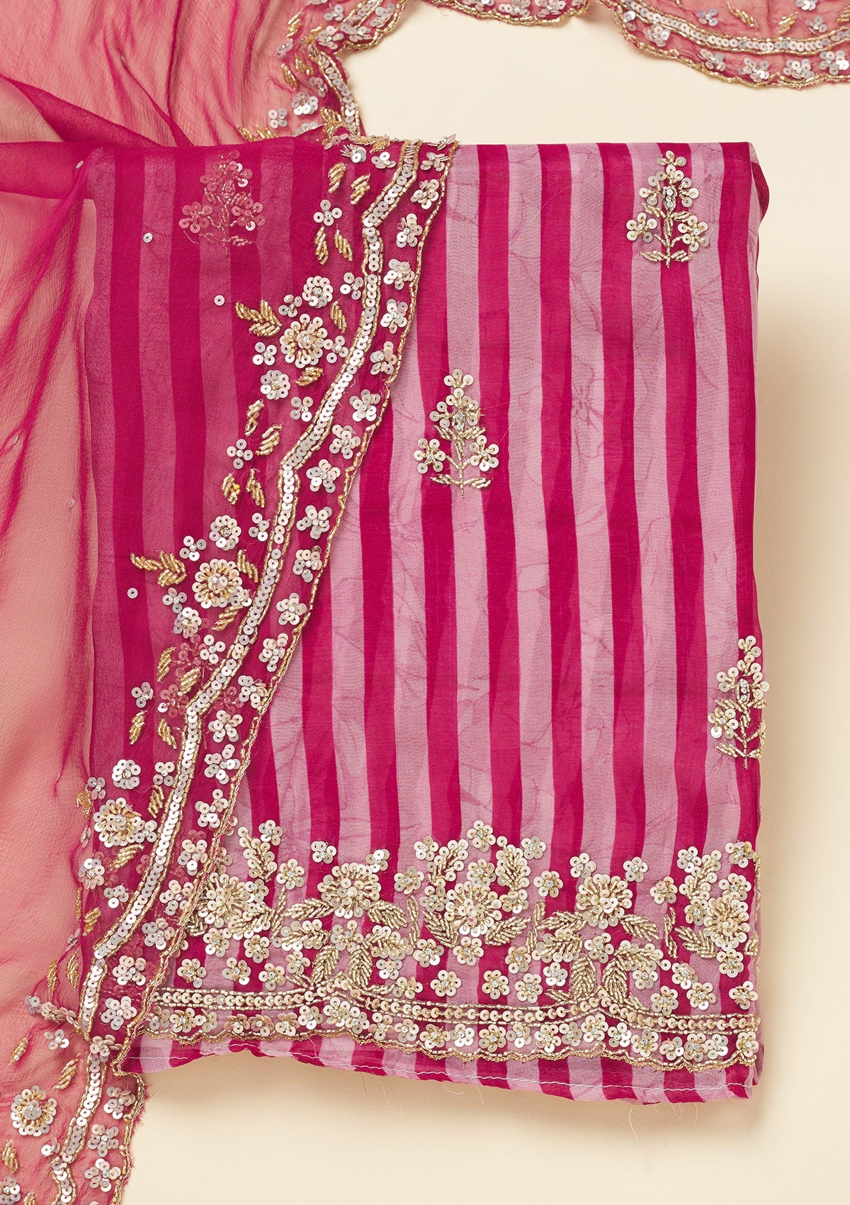 Rani Pink Cutdana Semi Crepe Unstitched Salwar Suit