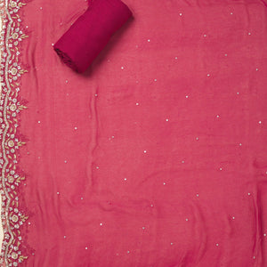 Rani Pink Cutdana Semi Crepe Unstitched Salwar Suit