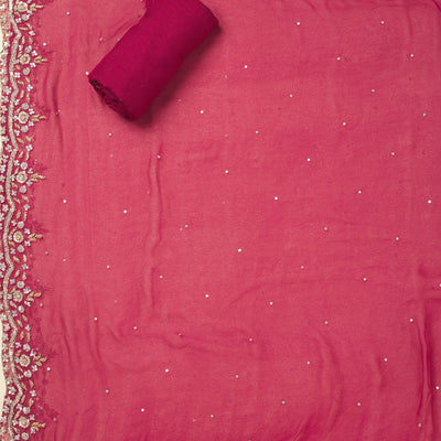 Rani Pink Cutdana Semi Crepe Unstitched Salwar Suit