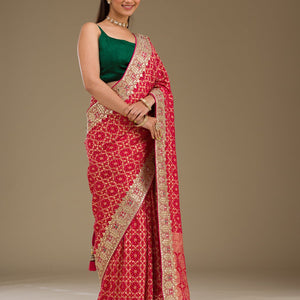Rani Pink Gotapatti Chiffon Saree