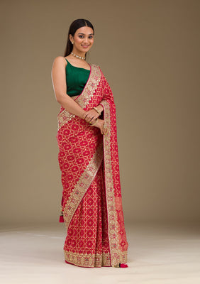 Rani Pink Gotapatti Chiffon Saree