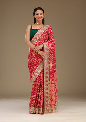 Rani Pink Gotapatti Chiffon Saree
