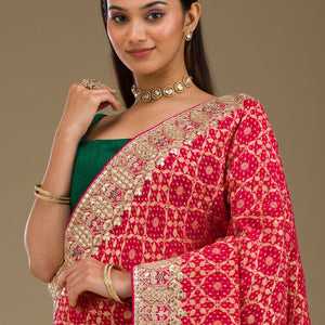 Rani Pink Gotapatti Chiffon Saree