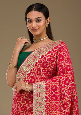 Rani Pink Gotapatti Chiffon Saree
