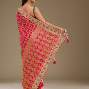 Rani Pink Gotapatti Chiffon Saree