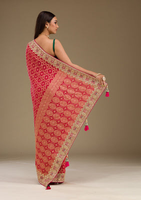 Rani Pink Gotapatti Chiffon Saree