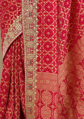 Rani Pink Gotapatti Chiffon Saree