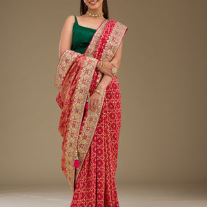 Rani Pink Gotapatti Chiffon Saree