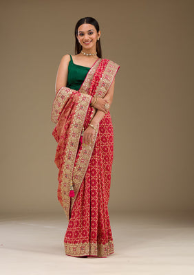 Rani Pink Gotapatti Chiffon Saree