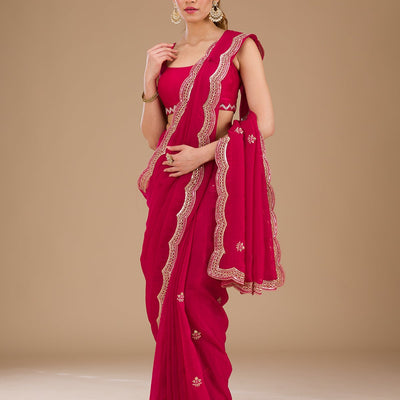 Rani Pink Sequins Tissue Saree