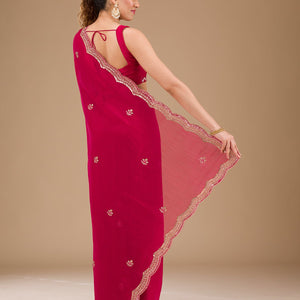 Rani Pink Sequins Tissue Saree