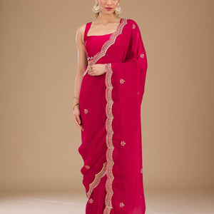 Rani Pink Sequins Tissue Saree