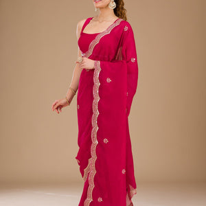 Rani Pink Sequins Tissue Saree