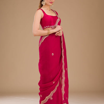 Rani Pink Sequins Tissue Saree
