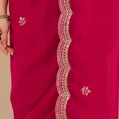 Rani Pink Sequins Tissue Saree