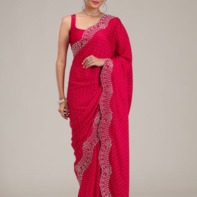 Rani Pink Swarovski Satin Saree