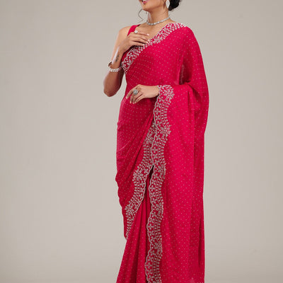 Rani Pink Swarovski Satin Saree