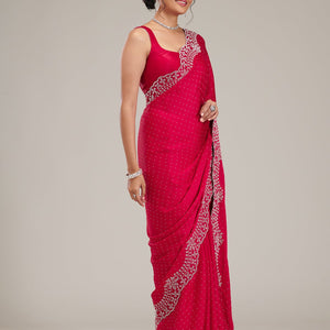 Rani Pink Swarovski Satin Saree