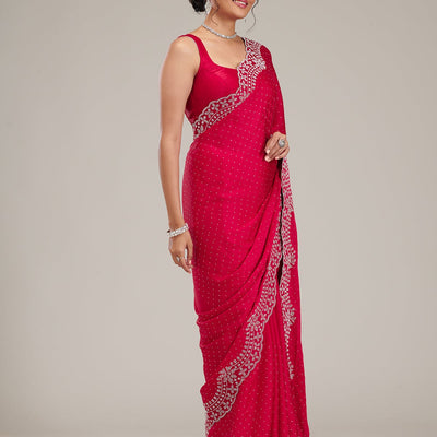 Rani Pink Swarovski Satin Saree