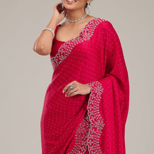 Rani Pink Swarovski Satin Saree