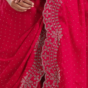 Rani Pink Swarovski Satin Saree