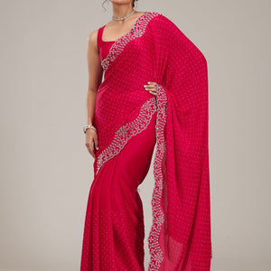 Rani Pink Swarovski Satin Saree