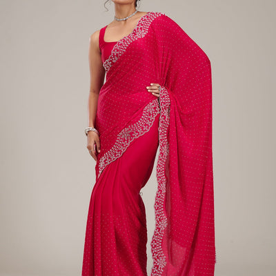 Rani Pink Swarovski Satin Saree