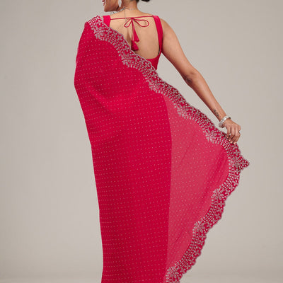 Rani Pink Swarovski Satin Saree