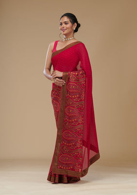 Rani Pink Threadwork Georgette Saree