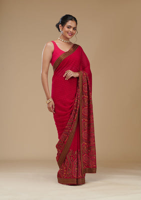 Rani Pink Threadwork Georgette Saree