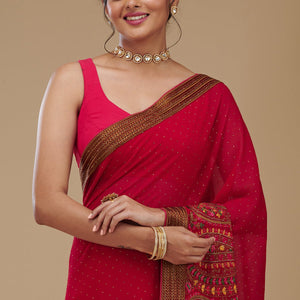 Rani Pink Threadwork Georgette Saree