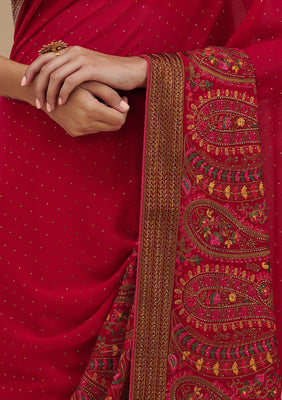 Rani Pink Threadwork Georgette Saree