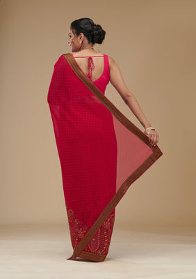 Rani Pink Threadwork Georgette Saree