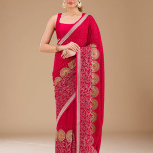 Rani Pink Threadwork Georgette Saree