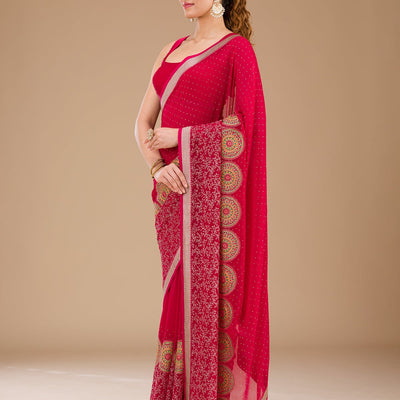 Rani Pink Threadwork Georgette Saree