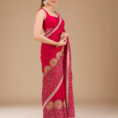 Rani Pink Threadwork Georgette Saree