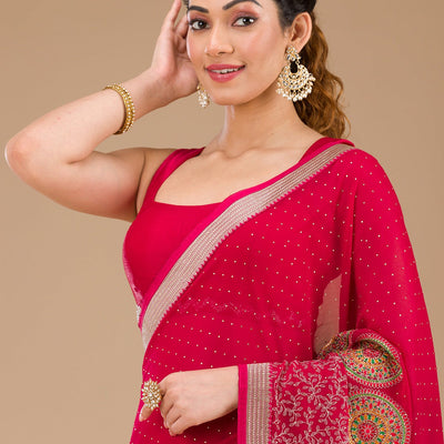 Rani Pink Threadwork Georgette Saree