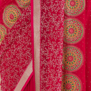 Rani Pink Threadwork Georgette Saree