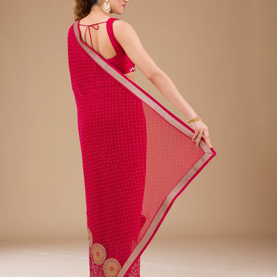 Rani Pink Threadwork Georgette Saree