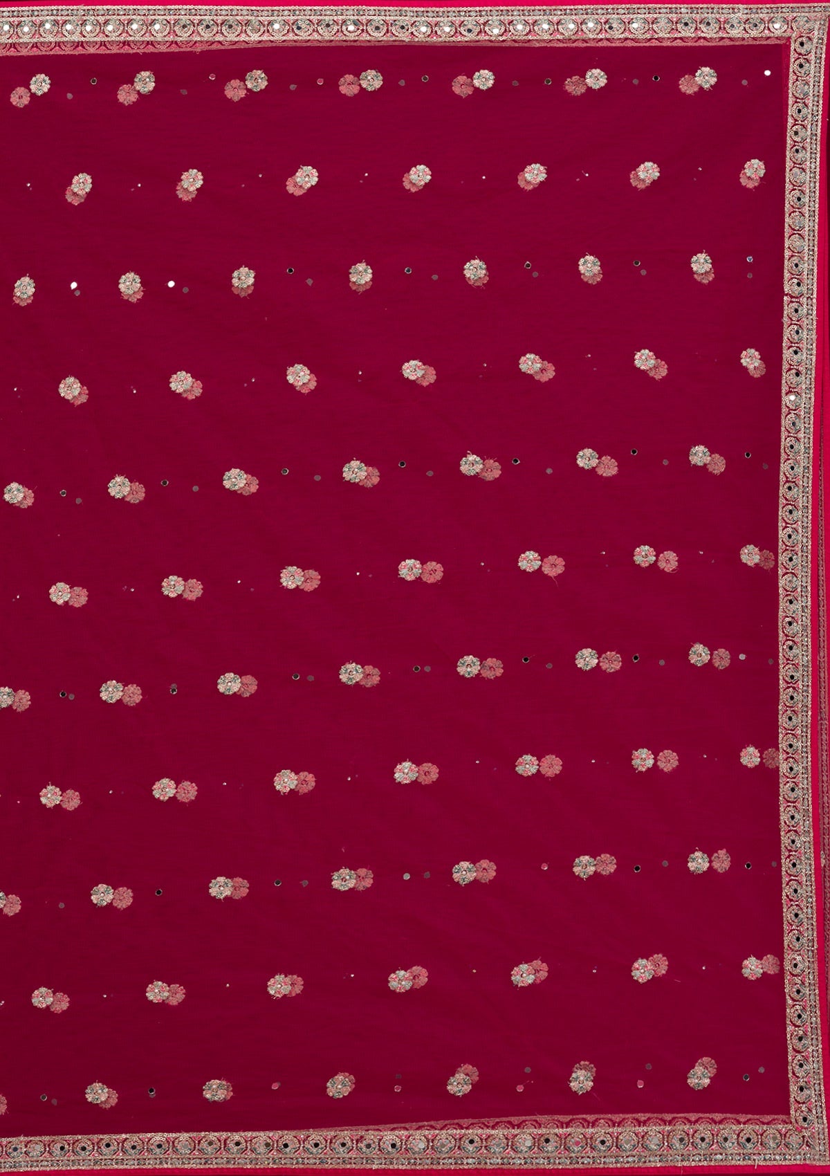 Rani Pink Threadwork Net Readymade Lehenga
