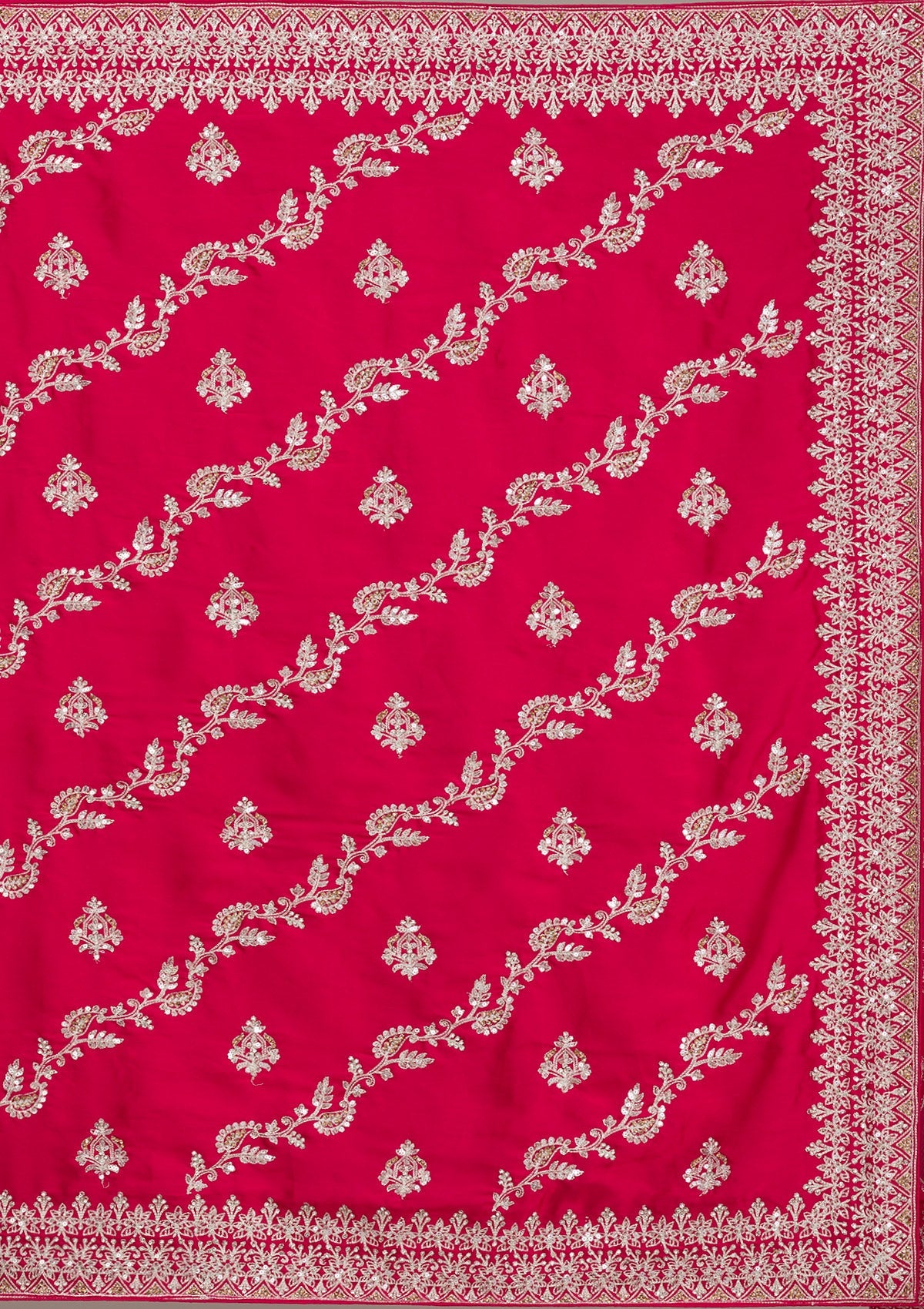 Rani Pink Threadwork Satin Saree