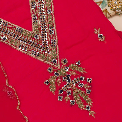 Rani Pink Threadwork Tissue Unstitched Salwar Suit