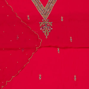 Rani Pink Threadwork Tissue Unstitched Salwar Suit