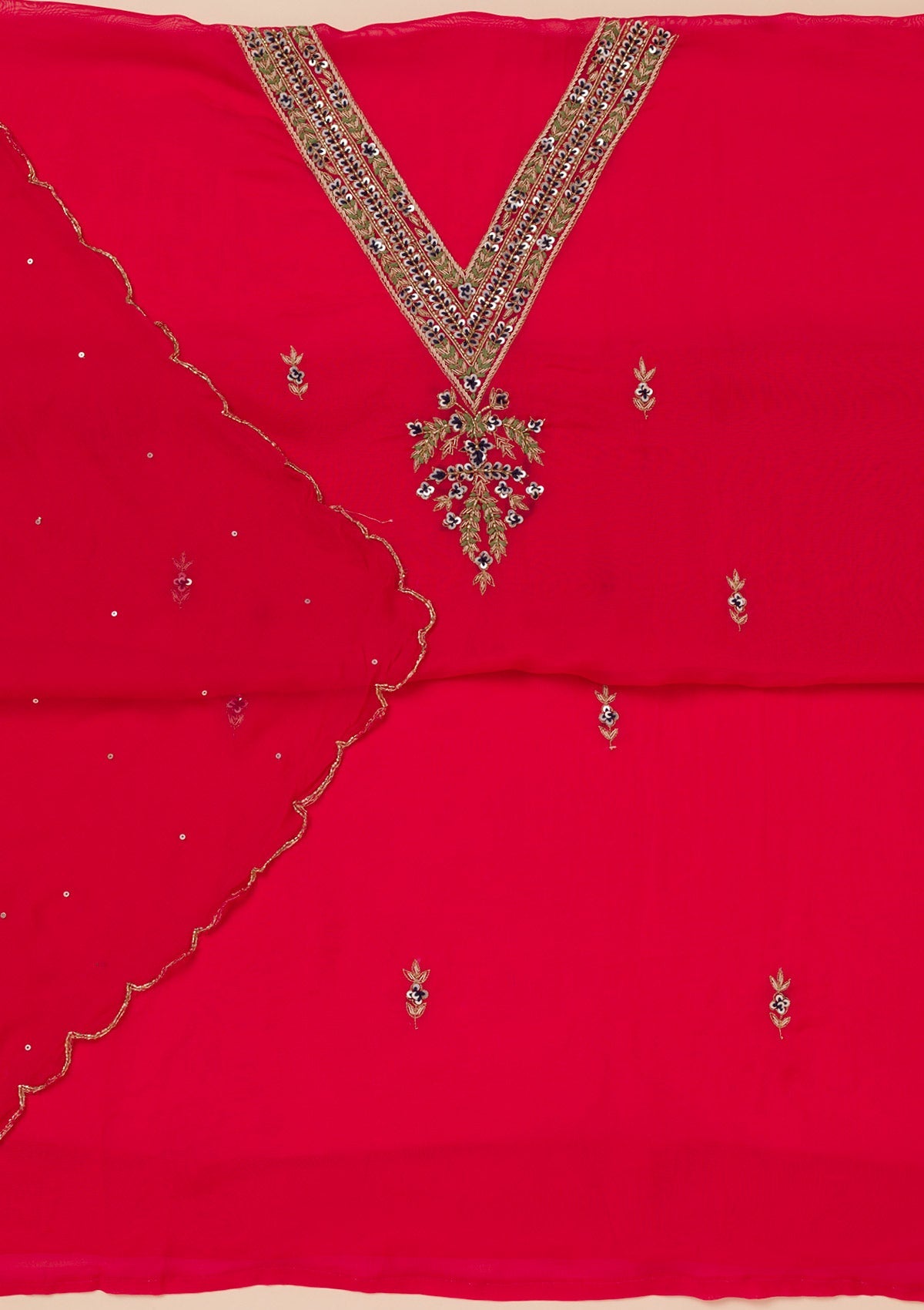Rani Pink Threadwork Tissue Unstitched Salwar Suit