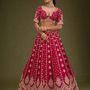 Rani Pink Zardosi Raw Silk Readymade Lehenga