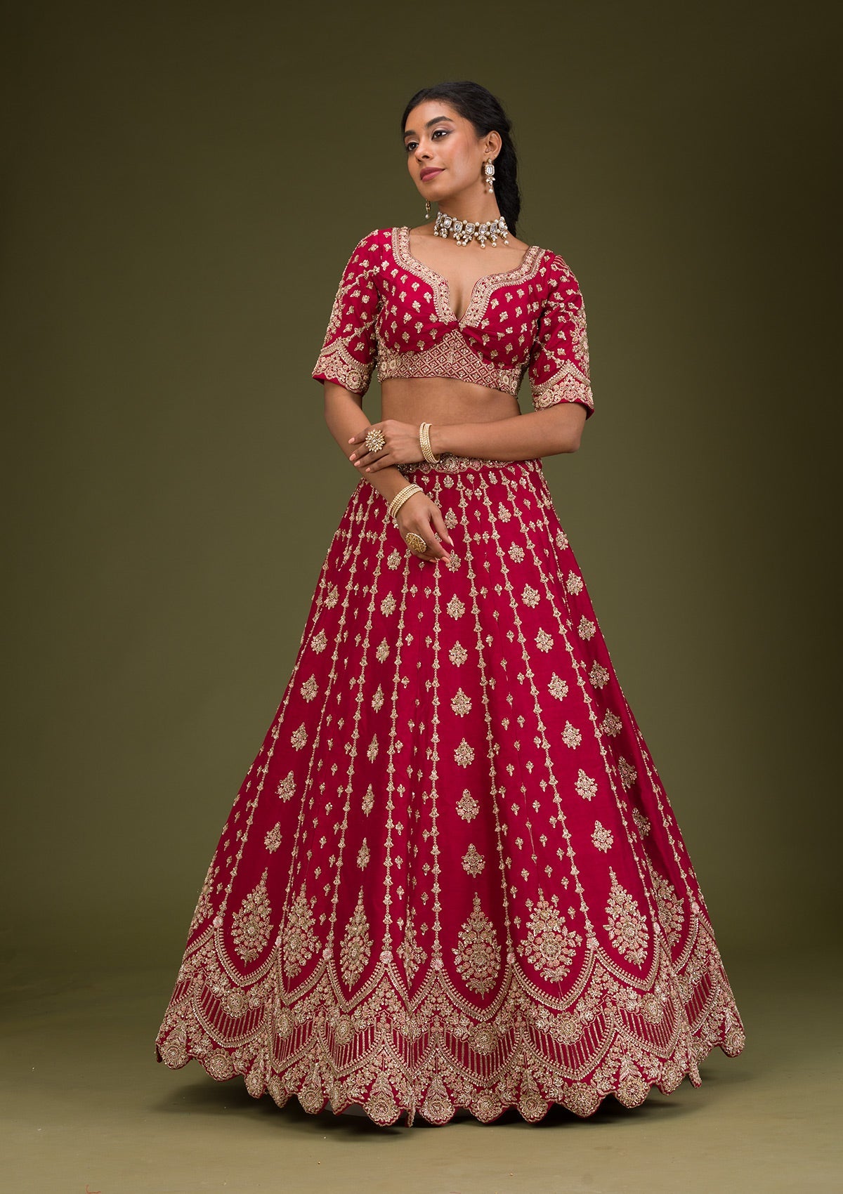 Rani Pink Zardosi Raw Silk Readymade Lehenga