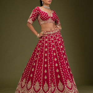 Rani Pink Zardosi Raw Silk Readymade Lehenga