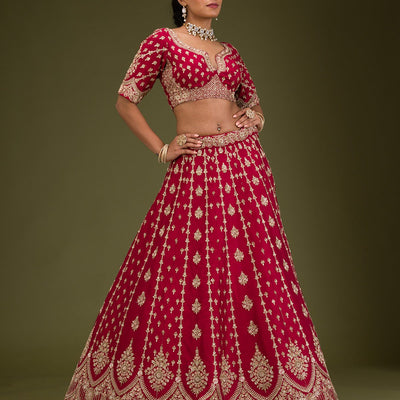 Rani Pink Zardosi Raw Silk Readymade Lehenga